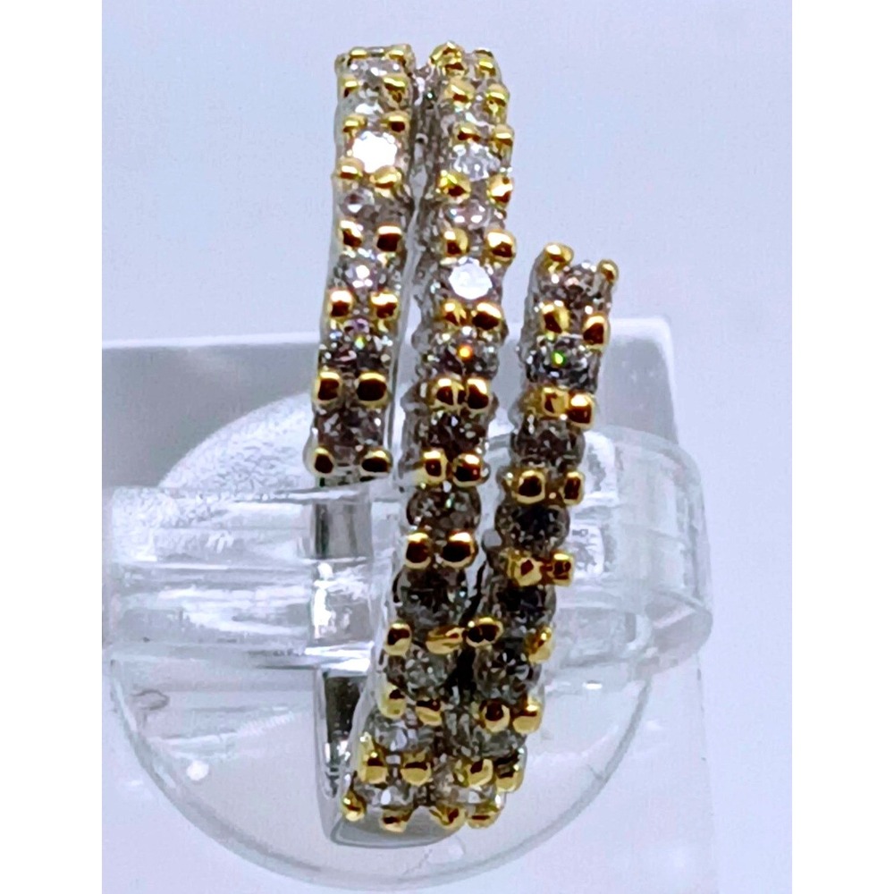 Vintage Two Tone Silver Gold Triple Row Bypass‎ Wrap Ring Crossover Band Size 7